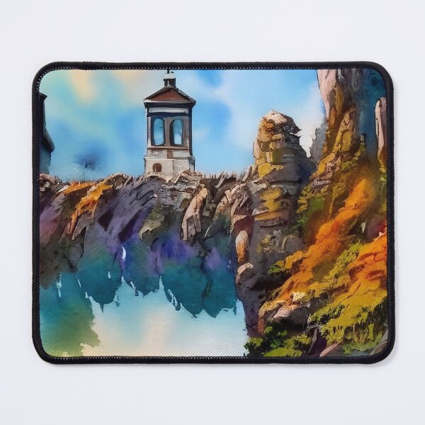 Item preview, Surreal Floating Cliffs Lighthouse Watercolor designed and sold by Serene Strokes Art.