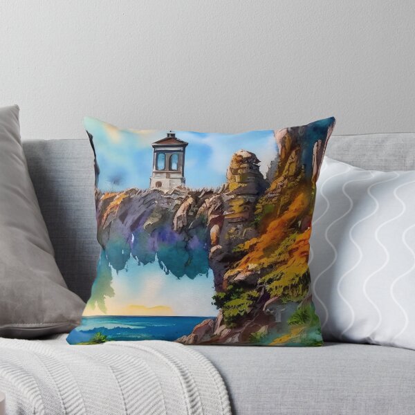 Item preview, Surreal Floating Cliffs Lighthouse Watercolor designed and sold by Serene Strokes Art.