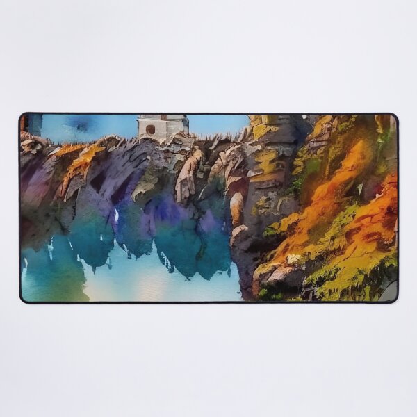 Item preview, Surreal Floating Cliffs Lighthouse Watercolor designed and sold by Serene Strokes Art.