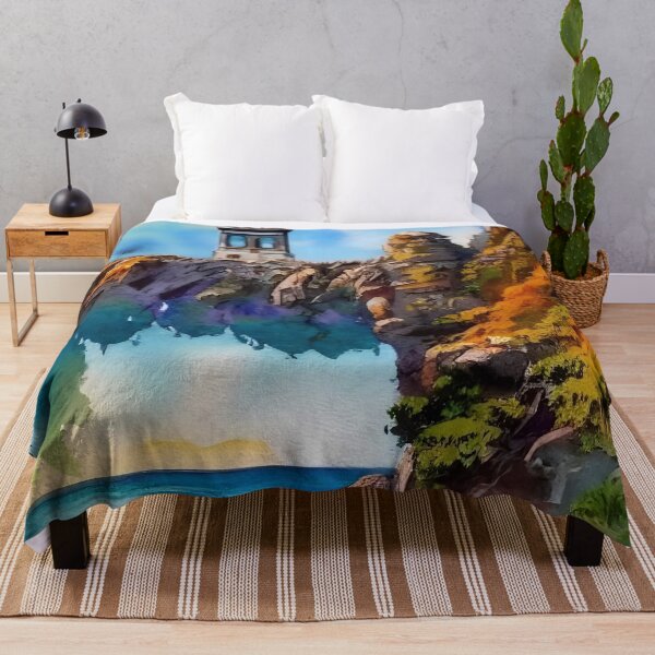 Item preview, Surreal Floating Cliffs Lighthouse Watercolor designed and sold by Serene Strokes Art.