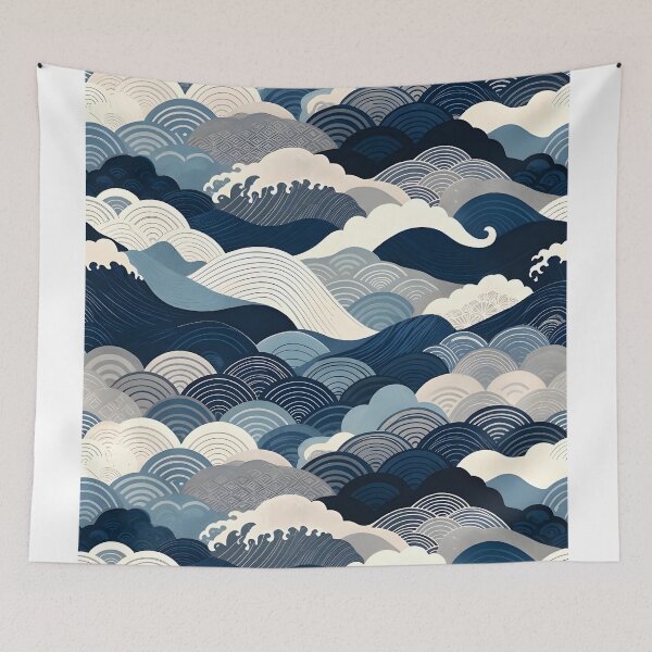 Item preview, Indigo Seigaiha Ocean Waves Pattern – Japanese Coastal Design designed and sold by Hashola Designs.