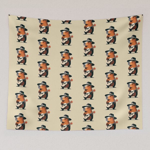 Item preview, Capybara Musician – Retro Folk Emblem designed and sold by Dogandesighn.