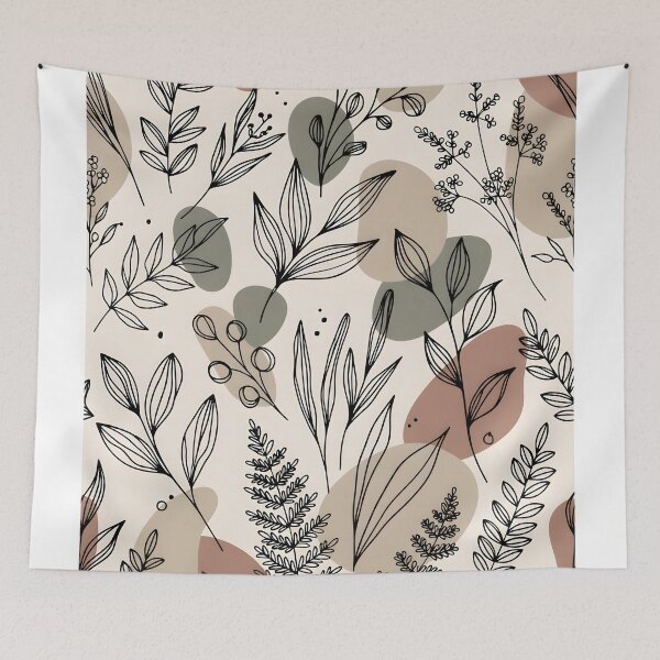 Item preview, Minimal Botanical Line Art Pattern – Scandinavian Neutral Leaf Design designed and sold by Hashola Designs.