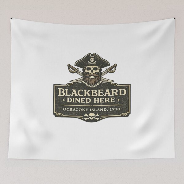 Item preview, Blackbeard Dined Here Ocracoke Island Pirate Outer Banks North Carolina Tavern Sign Skull Cutlass  designed and sold by The Junto Shop.