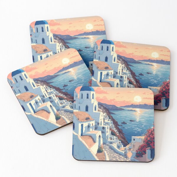 Item preview, Santorini Island Retro Anime Landscape Poster – Vintage 80s Style Greece Travel Art designed and sold by JacksoonLester.