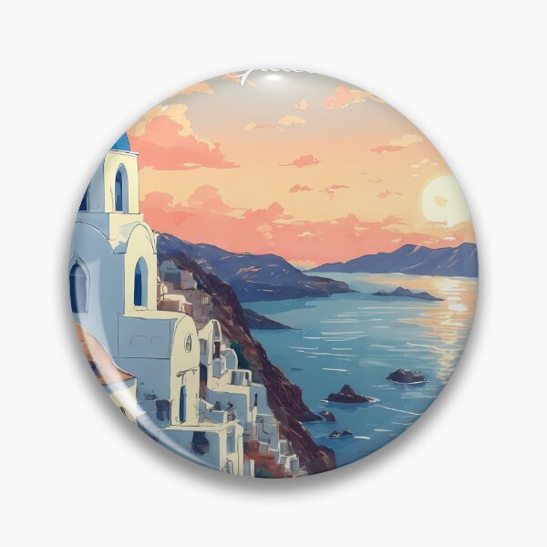 Item preview, Santorini Island Retro Anime Landscape Poster – Vintage 80s Style Greece Travel Art designed and sold by JacksoonLester.