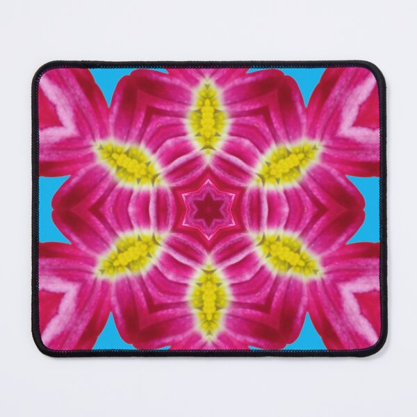 Item preview, Pink Floral Kaleidoscope on Blue – Bold Botanical Pattern designed and sold by SilentBloomLab.
