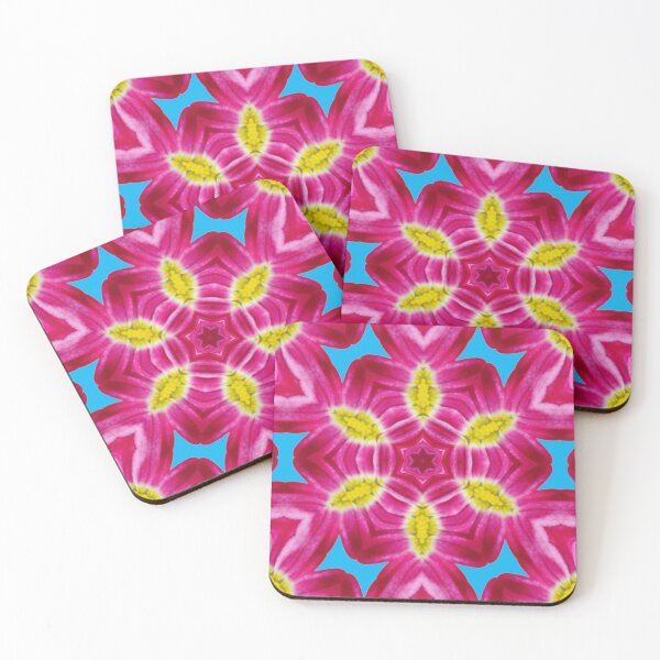 Item preview, Pink Floral Kaleidoscope on Blue – Bold Botanical Pattern designed and sold by SilentBloomLab.