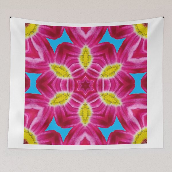 Item preview, Pink Floral Kaleidoscope on Blue – Bold Botanical Pattern designed and sold by SilentBloomLab.