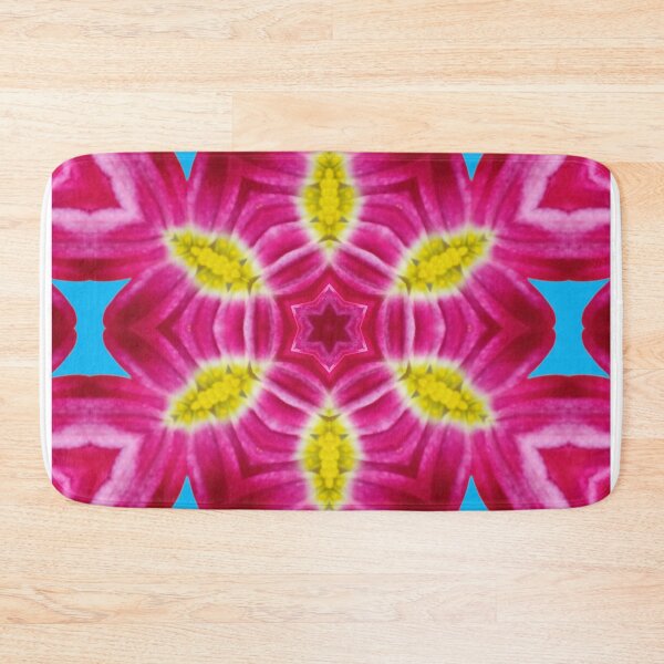 Item preview, Pink Floral Kaleidoscope on Blue – Bold Botanical Pattern designed and sold by SilentBloomLab.