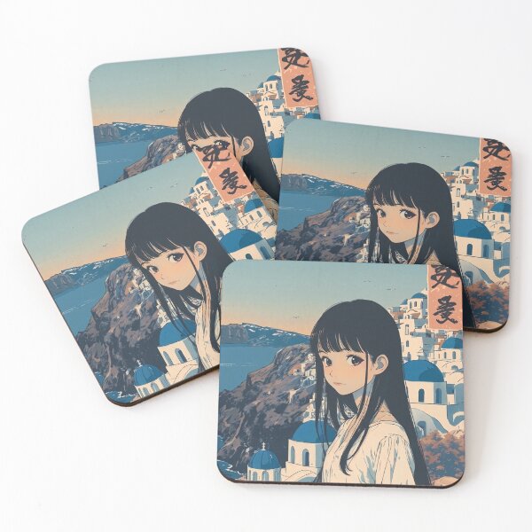Item preview, Santorini Japan Retro Travel Poster with Anime Girl – Vintage Japanese Style Greece designed and sold by JacksoonLester.