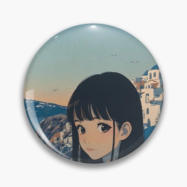 Item preview, Santorini Japan Retro Travel Poster with Anime Girl – Vintage Japanese Style Greece designed and sold by JacksoonLester.