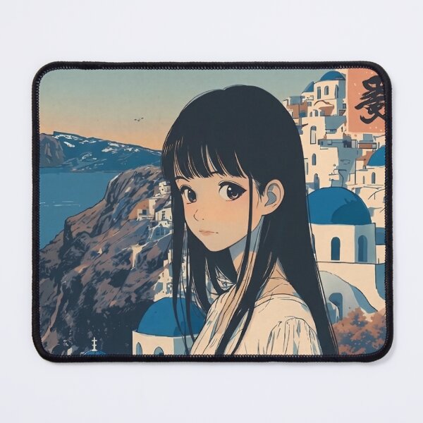 Item preview, Santorini Japan Retro Travel Poster with Anime Girl – Vintage Japanese Style Greece designed and sold by JacksoonLester.