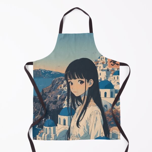 Item preview, Santorini Japan Retro Travel Poster with Anime Girl – Vintage Japanese Style Greece designed and sold by JacksoonLester.