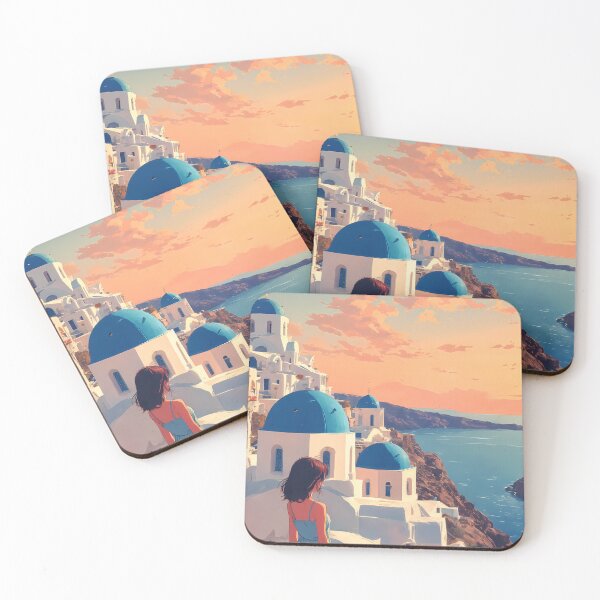 Item preview, Anime Girl Dreaming of Santorini – Retro Vintage Anime Travel Illustration designed and sold by JacksoonLester.