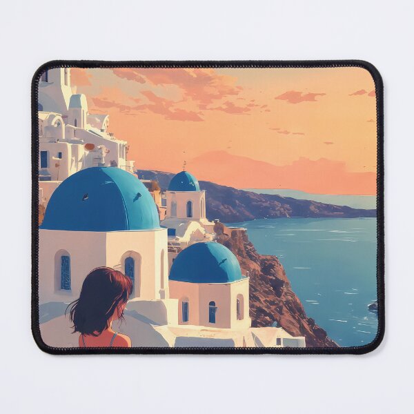 Item preview, Anime Girl Dreaming of Santorini – Retro Vintage Anime Travel Illustration designed and sold by JacksoonLester.