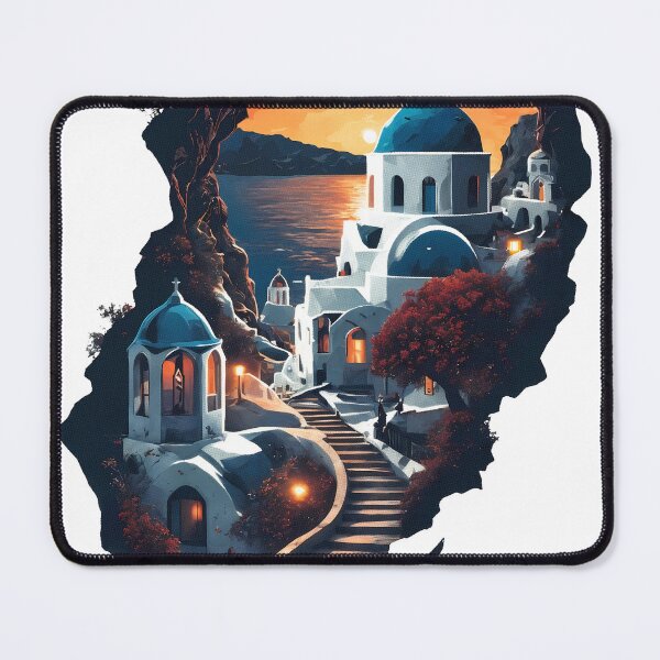 Item preview, Santorini Negative Space Landscape – Colorful Surreal Greece Travel Illustration designed and sold by JacksoonLester.