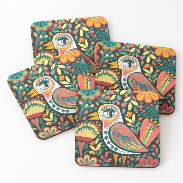 Item preview, Colorful Folk Art Bird Print – Botanical Floral Bird designed and sold by Filora Atelier | Bird Art.