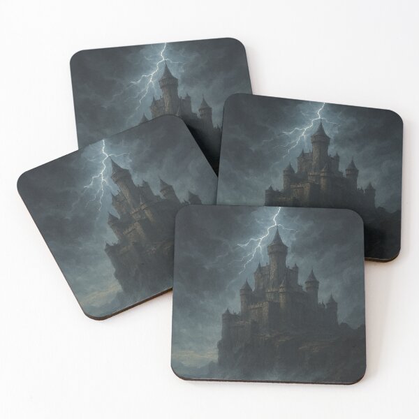 Item preview, Medieval Gothic Art | Midnight Storm Over Ancient Fortress | Dark Fantasy Painting designed and sold by yeeted17.