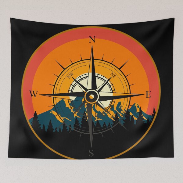 Item preview, Mountain Forest Orange Sunset Compass Design designed and sold by Vileprint.