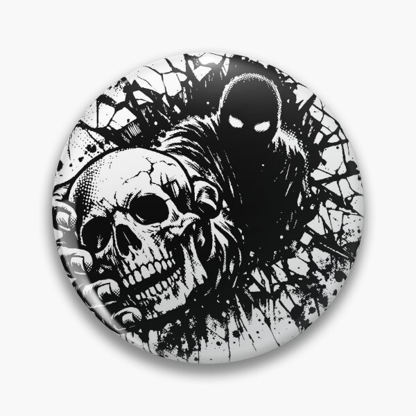 Item preview, Sinister black-and-white illustration of a grim reaper figure reaching through a shattered background to clutch a human skull, evoking horror, death, gothic style, designed and sold by Dejbar.