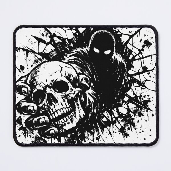 Item preview, Sinister black-and-white illustration of a grim reaper figure reaching through a shattered background to clutch a human skull, evoking horror, death, gothic style, designed and sold by Dejbar.