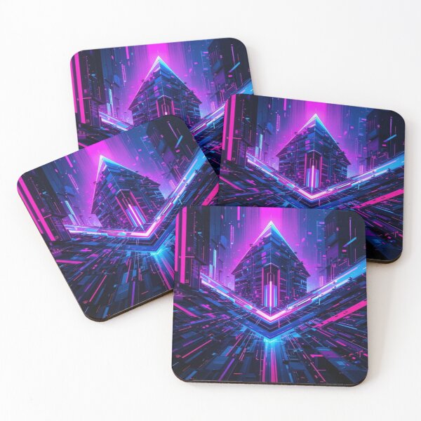 Item preview, Cybernetic Crossroads – Neon Futuristic City Architecture Art designed and sold by AlgorithmiaArt.