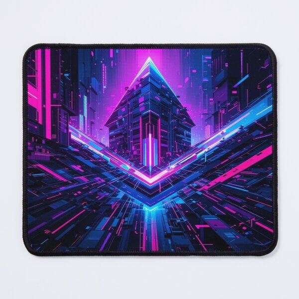 Item preview, Cybernetic Crossroads – Neon Futuristic City Architecture Art designed and sold by AlgorithmiaArt.