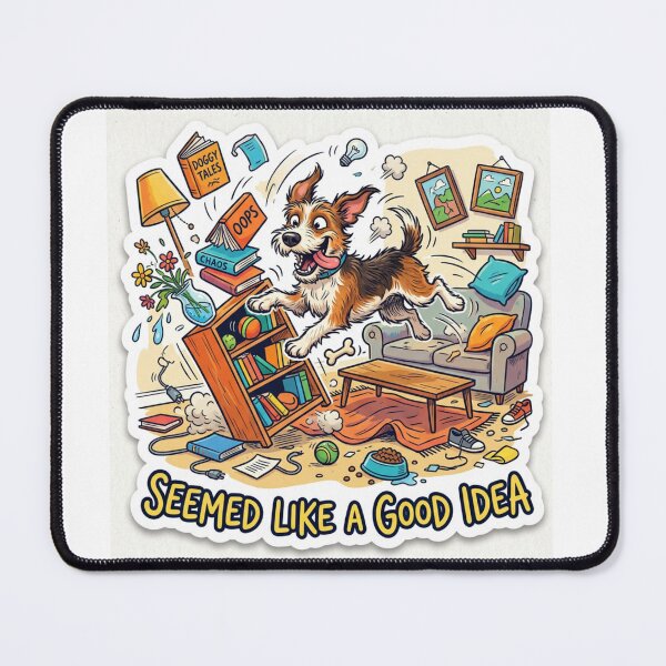 Item preview, Funny Chaos Dog – “Seemed Like a Good Idea” Messy Puppy Illustration designed and sold by DeV11.