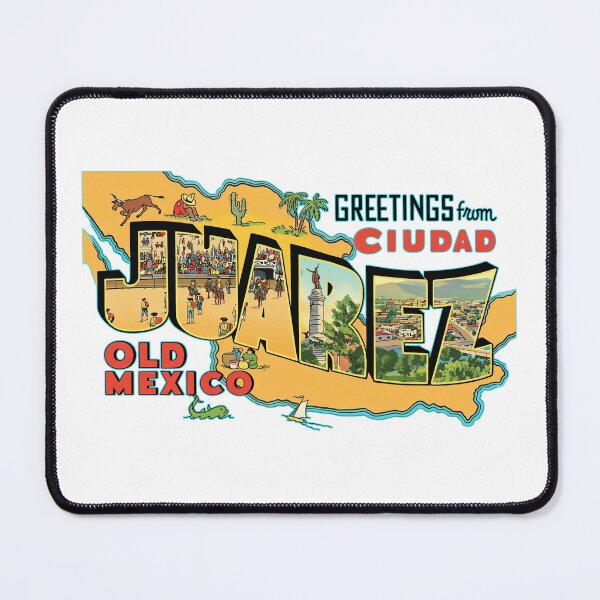 Item preview, Greetings From Ciudad Juarez Old Mexico Vintage Postcard Illustration Showing Bullring Monument And Cityscape designed and sold by portokalis.