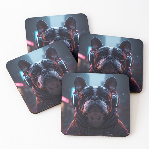 Item preview, Cyberpunk French Bulldog Gamer with Neon Headphones designed and sold by ZeroFrame.