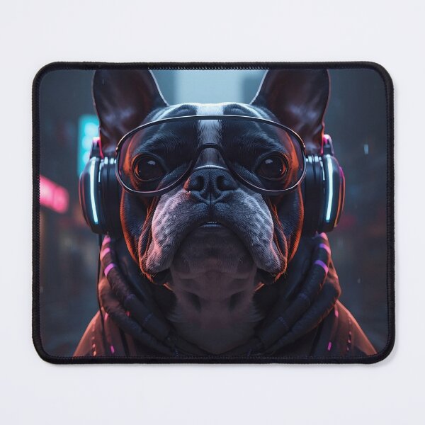 Item preview, Cyberpunk French Bulldog Gamer with Neon Headphones designed and sold by ZeroFrame.
