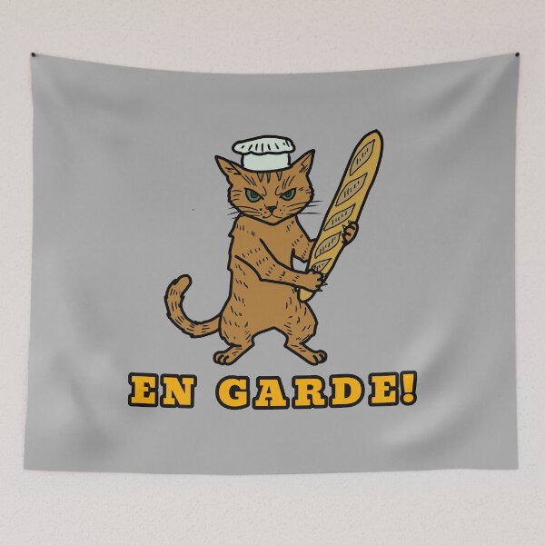 Item preview, ​En Garde! Funny Baker Cat with Baguette designed and sold by LeshanArt.