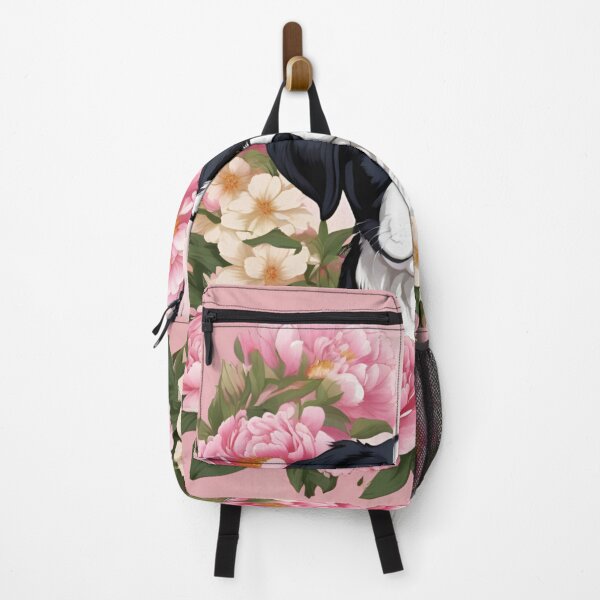 Item preview, Black and White Puppy Nestled in Pink Peonies designed and sold by CASASIS_MERCH.