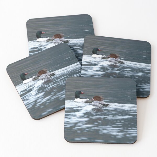 Item preview, Common Merganser pair forming a double wake designed and sold by lisavonbiela.