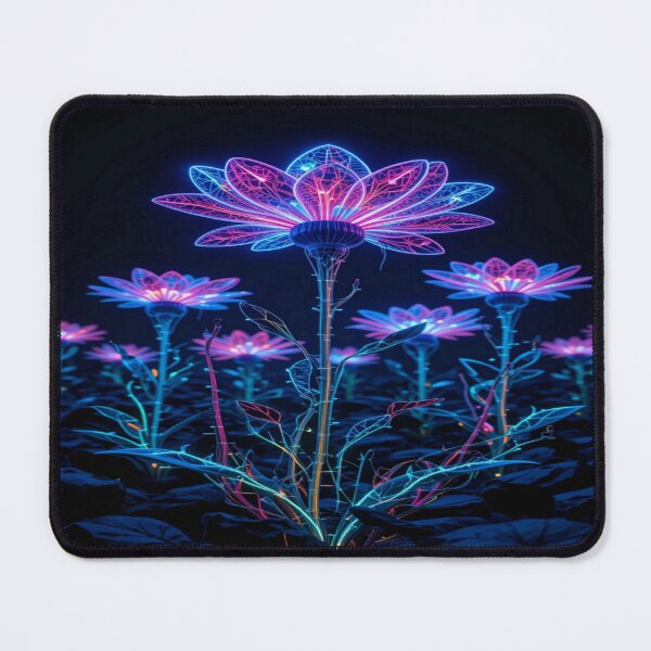 Item preview, Night Light – Glowing Neon Flowers Bioluminescent Digital Art designed and sold by AlgorithmiaArt.