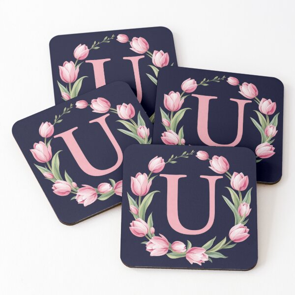 Item preview, Letter U Floral Monogram with Pink Tulips designed and sold by roxysnextgenart.