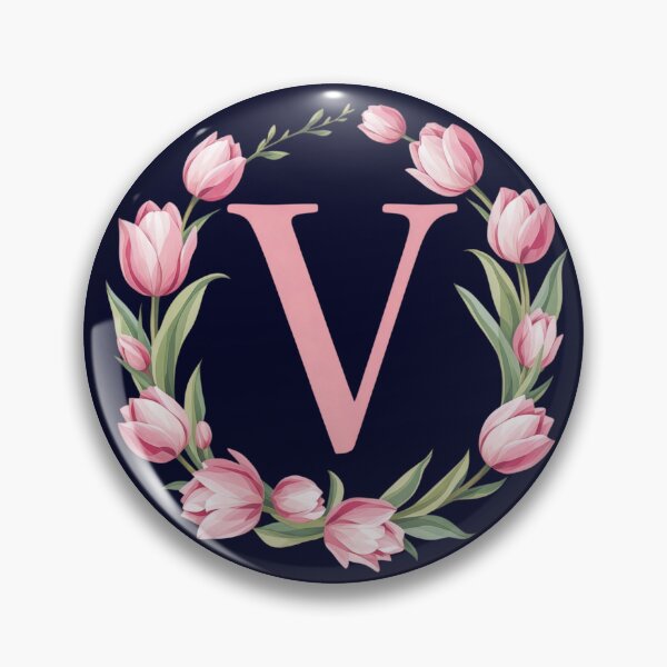 Item preview, Letter V Floral Monogram with Pink Tulips designed and sold by roxysnextgenart.