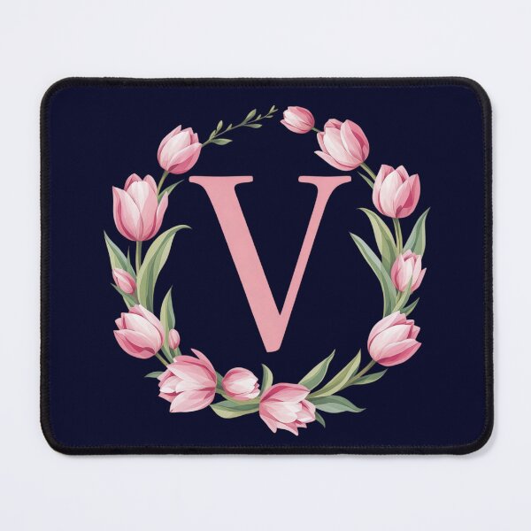 Item preview, Letter V Floral Monogram with Pink Tulips designed and sold by roxysnextgenart.