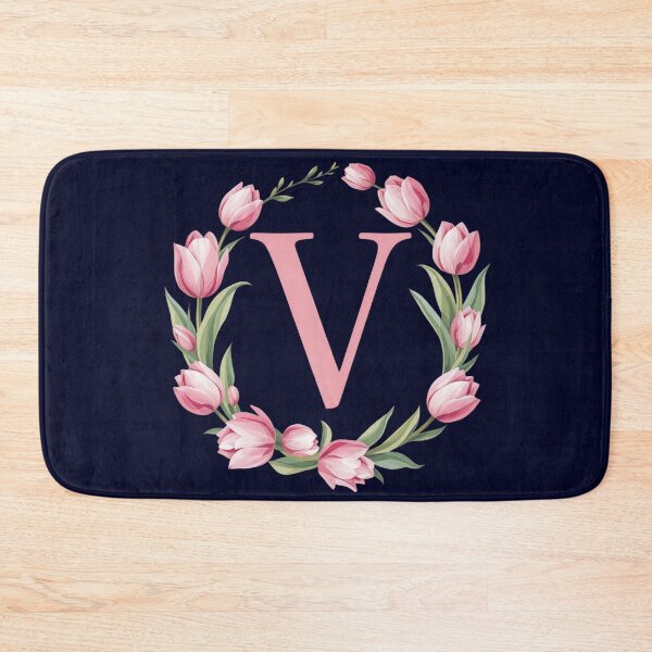 Item preview, Letter V Floral Monogram with Pink Tulips designed and sold by roxysnextgenart.