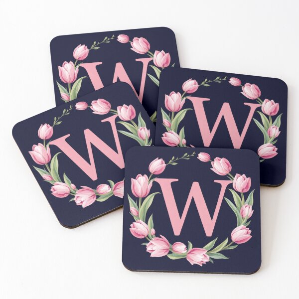 Item preview, Letter W Floral Monogram with Pink Tulips designed and sold by roxysnextgenart.