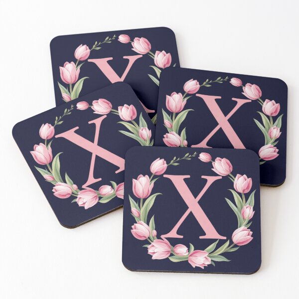 Item preview, Letter X Floral Monogram with Pink Tulips designed and sold by roxysnextgenart.