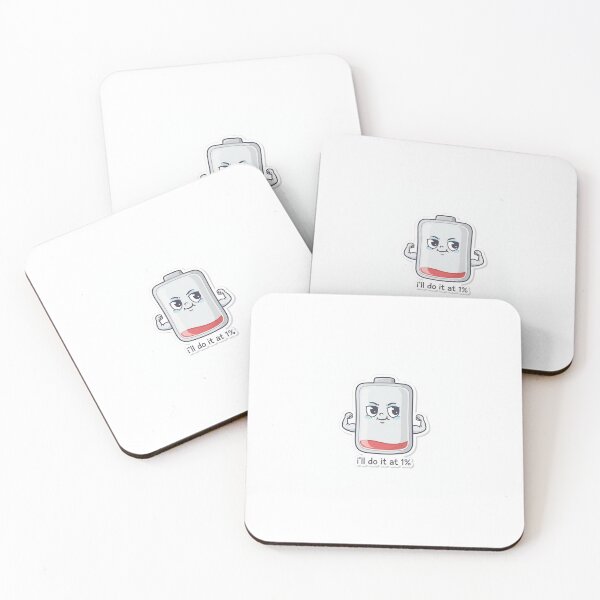 Item preview, “I’ll Do It at 1%” Low Battery – Funny Minimalist Cartoon Sticker designed and sold by mayatA-rt.