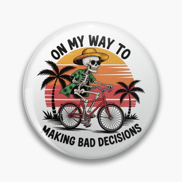 Item preview, On My Way to Making Bad Decisions – Funny Skeleton Biker Retro Sunset Beach Bicycle designed and sold by ArcticFoxStudio.