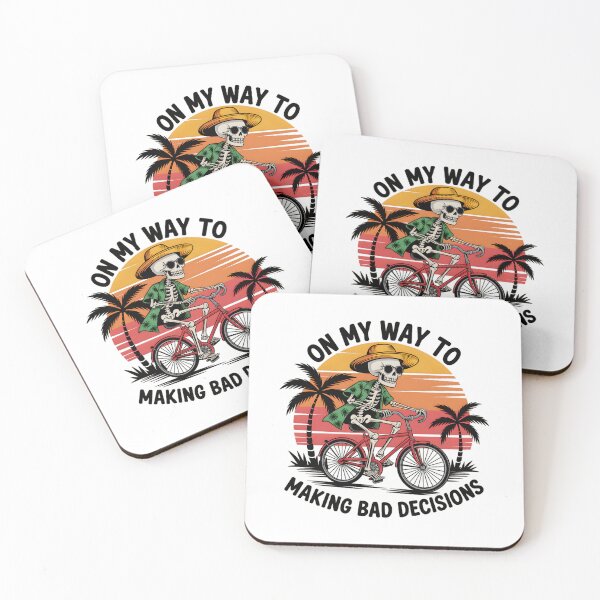 Item preview, On My Way to Making Bad Decisions – Funny Skeleton Biker Retro Sunset Beach Bicycle designed and sold by ArcticFoxStudio.