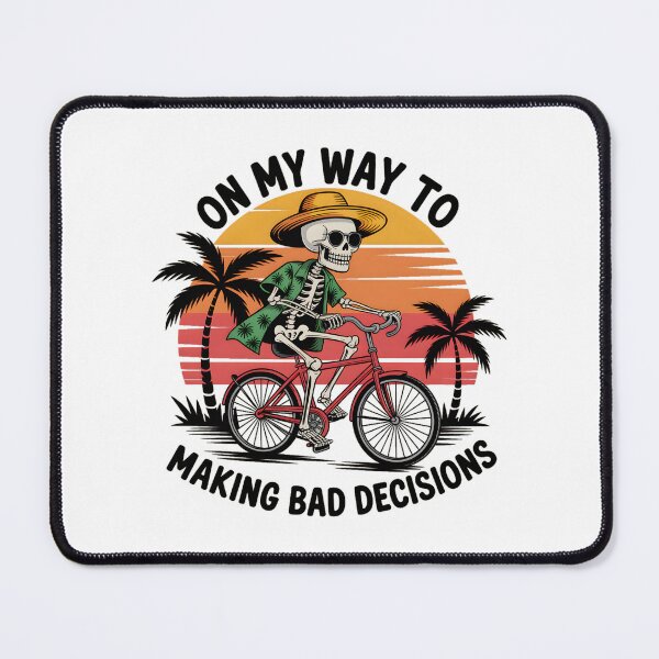 Item preview, On My Way to Making Bad Decisions – Funny Skeleton Biker Retro Sunset Beach Bicycle designed and sold by ArcticFoxStudio.