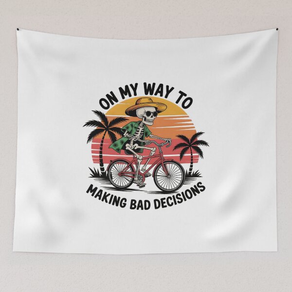 Item preview, On My Way to Making Bad Decisions – Funny Skeleton Biker Retro Sunset Beach Bicycle designed and sold by ArcticFoxStudio.