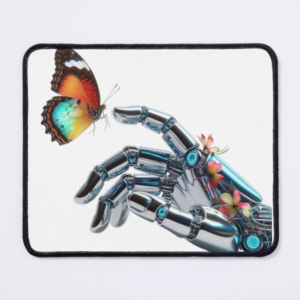 Item preview,  Robot Hand Gently Touching a Monarch Butterfly - Steampunk Nature Fusion designed and sold by AlanyaArtX.