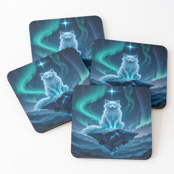 Item preview, Eternal Ice Sentinel – Arctic Wolf Aurora Borealis Fantasy Art designed and sold by AlgorithmiaArt.