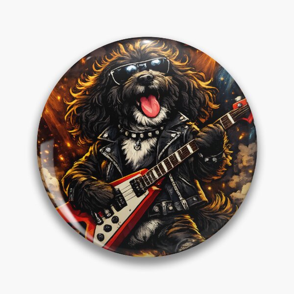 Item preview, Black Cockerpoo Rock Star palying live guitar - rock metal music fan gift designed and sold by Dazzio Designs.